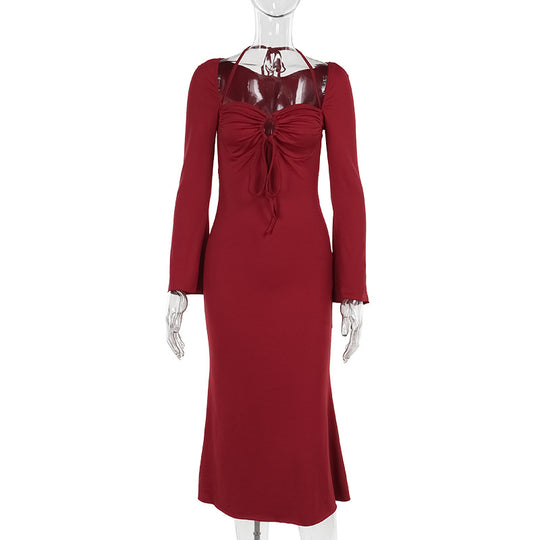 Damen Midi-Kleid mit schickem Rüschendesign und langem Arm EB