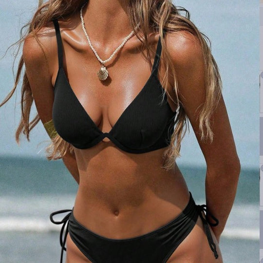 Damen Triangel-Bikini mit verstellbaren Trägern und Seitenschnürungen EB