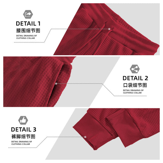 Herren nan Waffelstruktur-Loungehose mit elastischem Bund Kordelzug und Eingrifftaschen EB