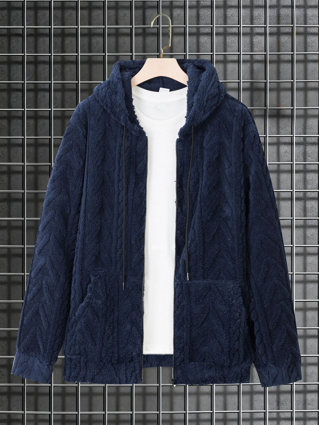 Herren nan kuschelige Kapuzenjacke aus Teddyfleece mit durchgehendem Reißverschluss und Kängurutaschen EB