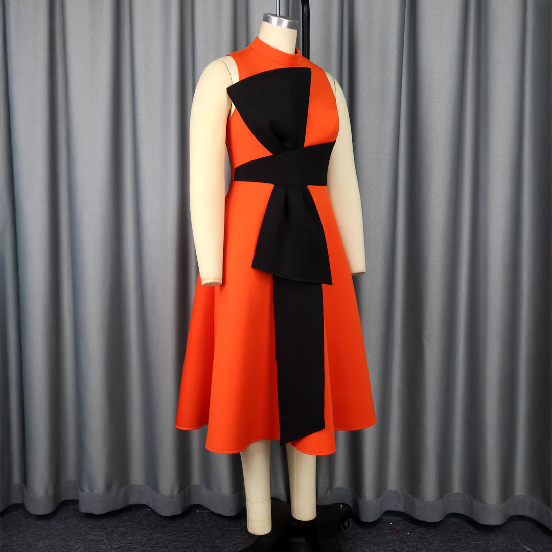 Damen Elegantes Midi-Kleid mit asymmetrischem Schnitt und voluminösem Schleifenakzent EB