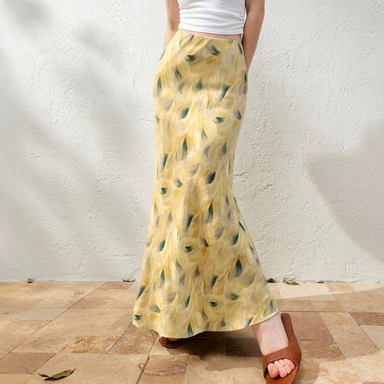 Damen  fließender Midirock mit floralem Print und A-Linie aus satinähnlichem Stoff EB