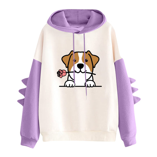 Damen nan Kapuzenpullover mit niedlichem Hunde‑und‑Katzen‑Print und 3D-Stacheln an den Ärmeln EB