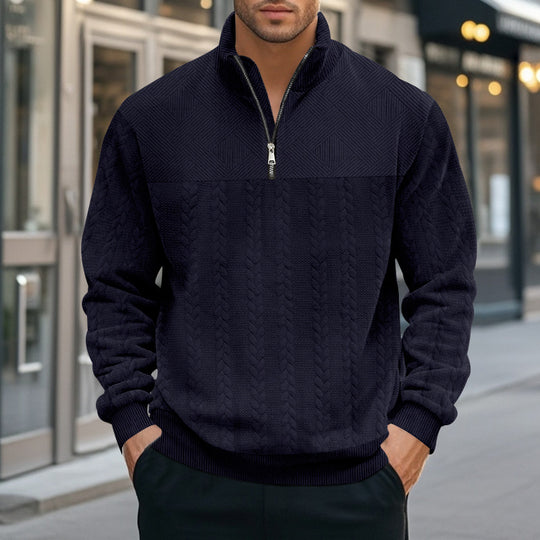 Herren nan strukturierter Halbzip-Strickpullover mit Stehkragen und Zopfmuster EB