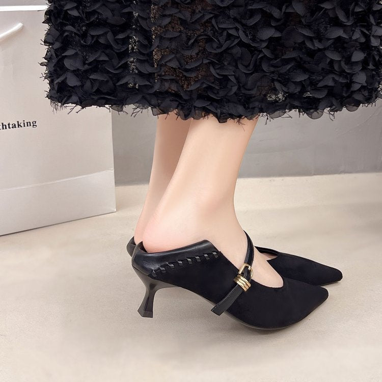 Damen elegante Spitzenpumps mit zierlichem Riemen EB