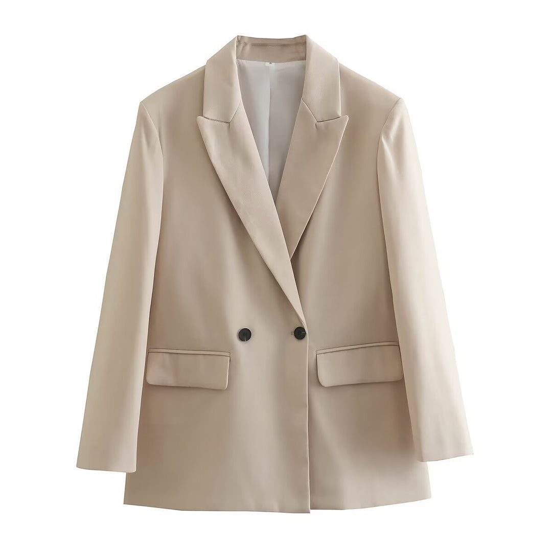 Damen nan taillierter Doppelreiher-Blazer mit spitzem Revers, Pattentaschen und leichtem Innenfutter EB