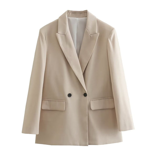 Damen nan taillierter Doppelreiher-Blazer mit spitzem Revers, Pattentaschen und leichtem Innenfutter EB
