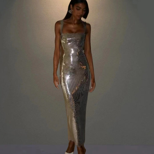 Damen Glamouröses Abendkleid mit schimmernder Paillettenverzierung EB