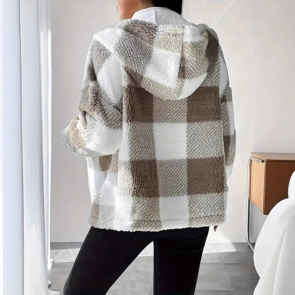 Damen Kuschelige Kapuzenjacke im Karodesign EB