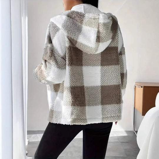 Damen Kuschelige Kapuzenjacke im Karodesign EB