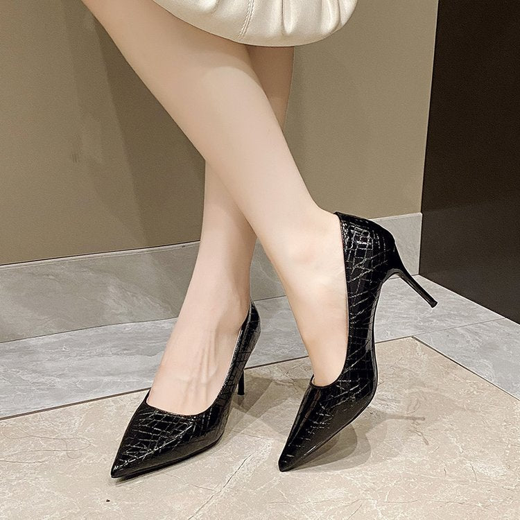 Damen elegante Spitzen-High Heels mit raffiniertem Schlangenleder-Effekt EB