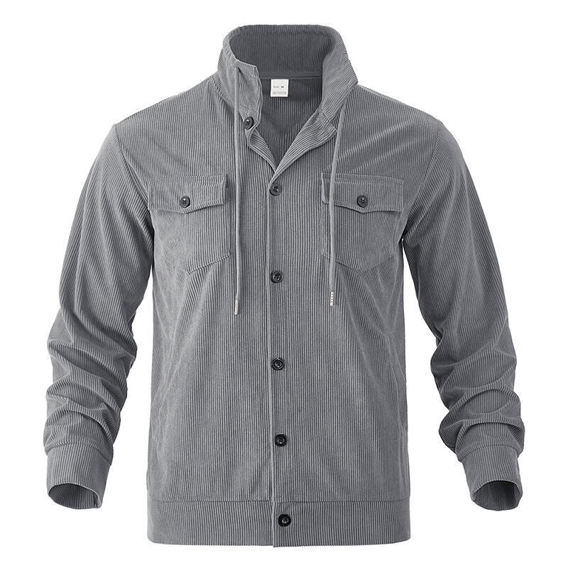 Herren nan funktionale Cord-Hemdjacke mit hohem Stehkragen, Kordelzug und aufgesetzten Pattentaschen EB