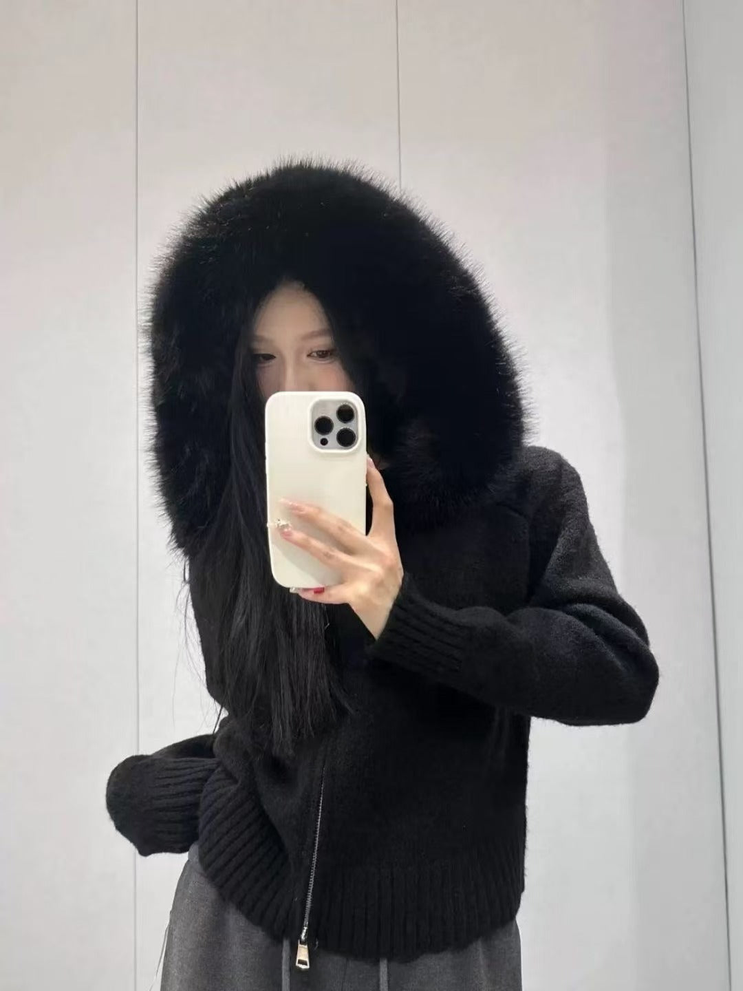 Damen Kuscheliger Hoodie mit attraktivem Fellkragen EB