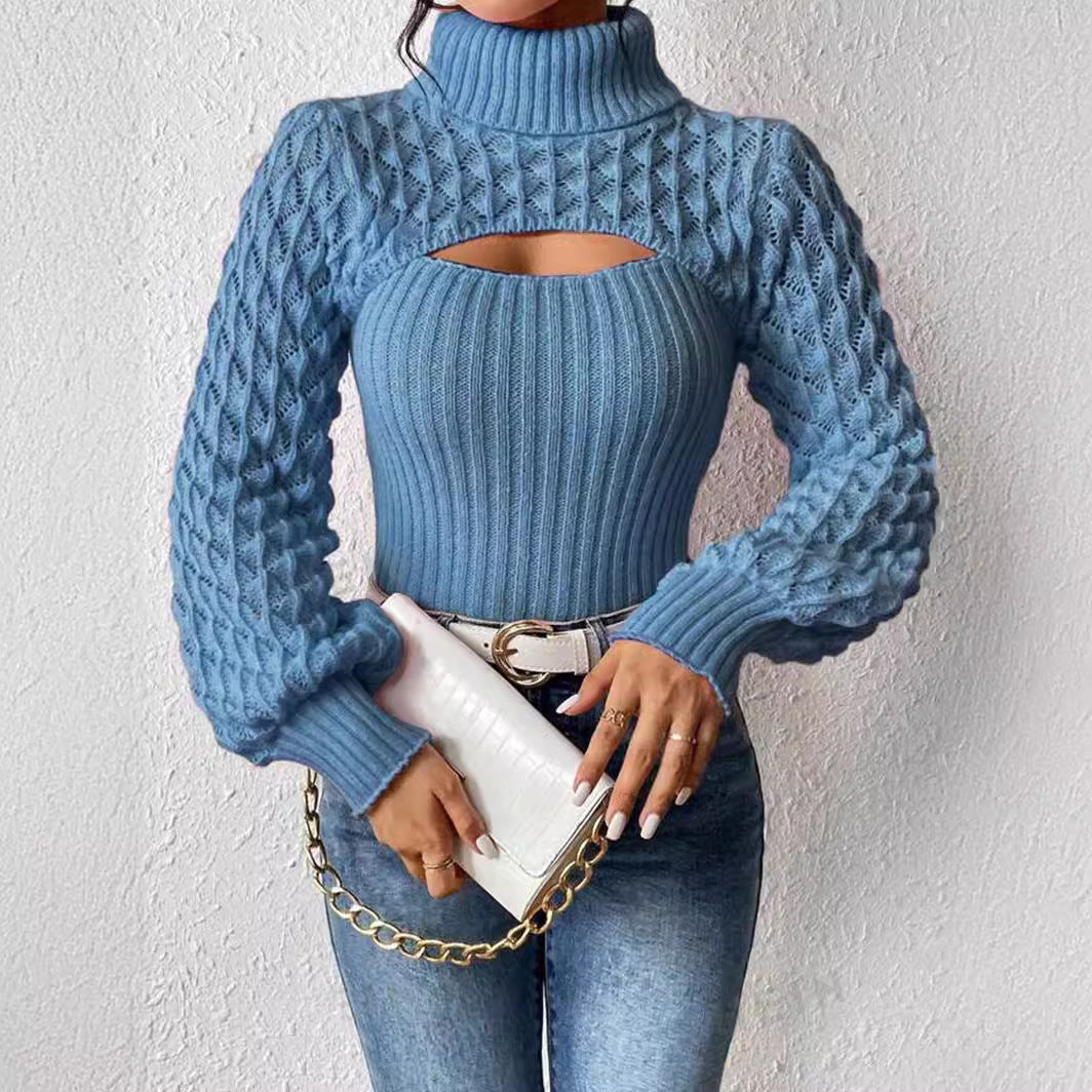Damen Pullover mit hochgeschlossenem Kragen und Cut-Outs EB