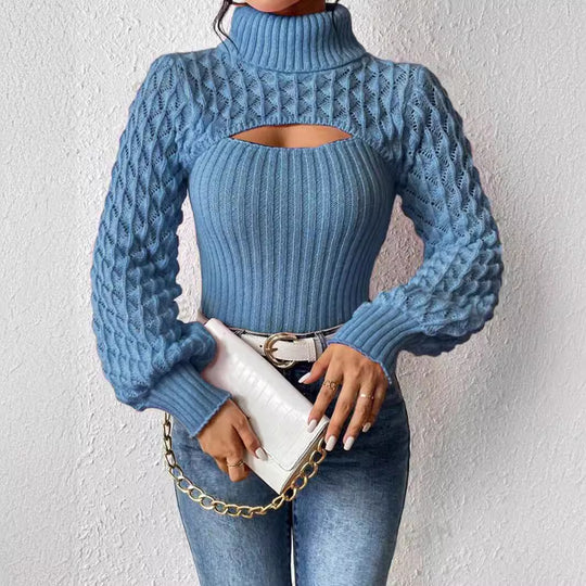Damen Pullover mit hochgeschlossenem Kragen und Cut-Outs EB