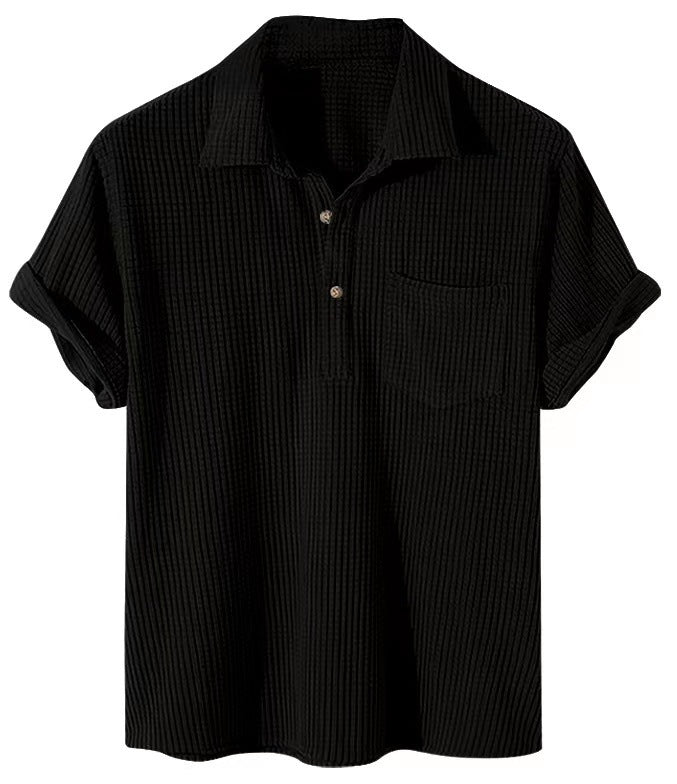 Herren nan Waffelstrick-Polo mit Hemdkragen, kurzer Knopfleiste und Brusttasche EB