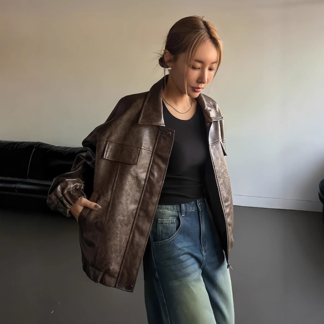 Damen Lässige oversized Kunstjacke mit praktischen Taschen EB