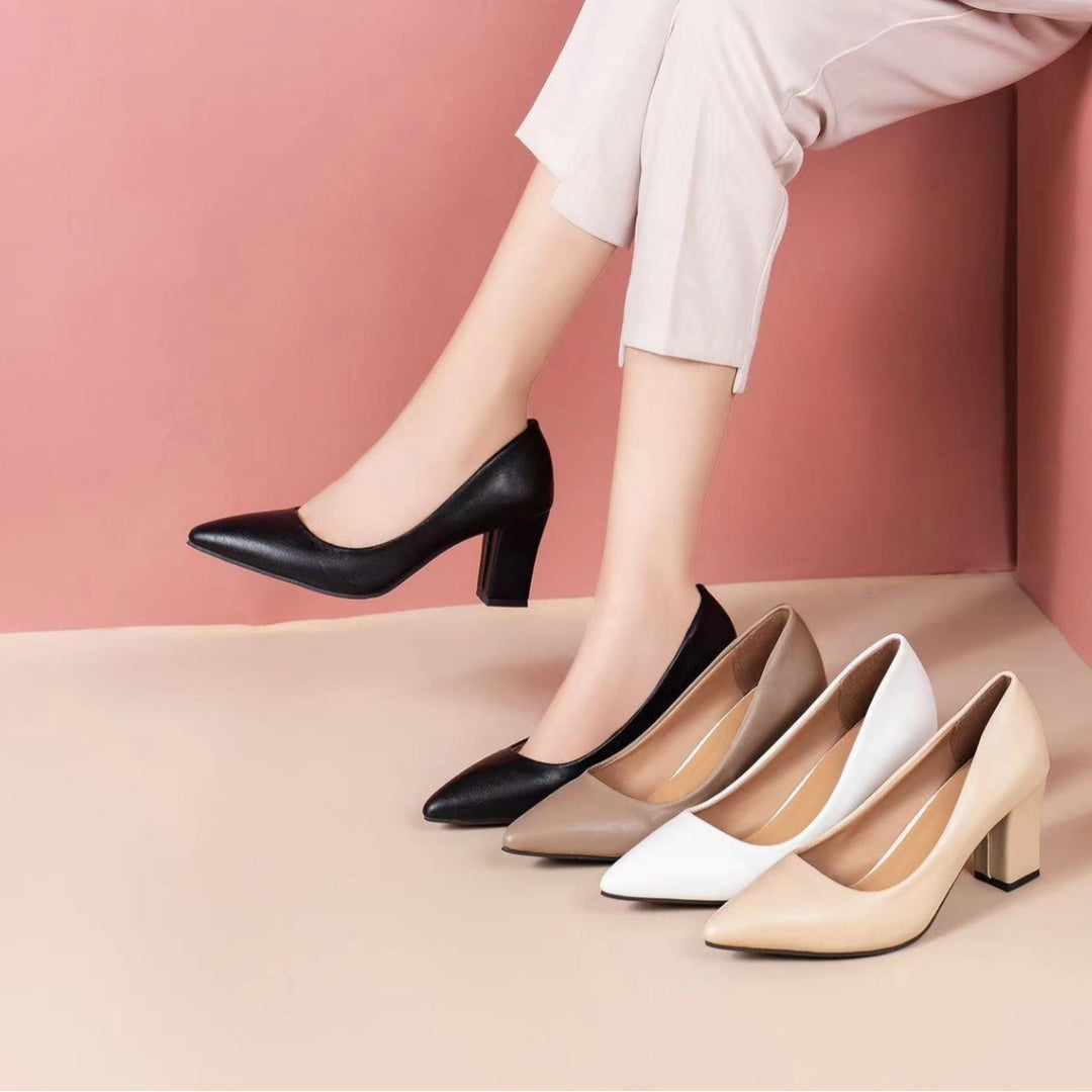 Damen elegante Pumps mit blockiertem Absatz und hochwertiger Oberflächenstruktur EB