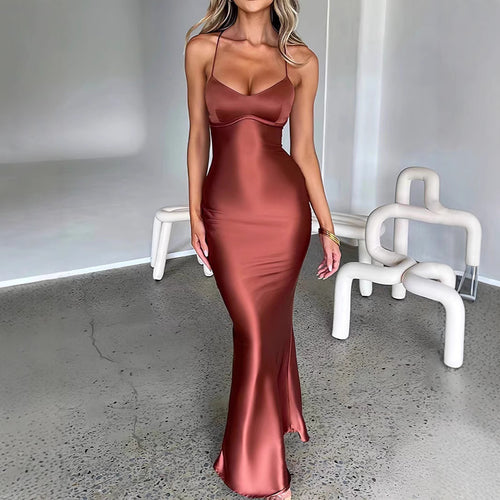 Damen Glamouröses Langarm-Maxi-Kleid mit verstellbaren Trägern und figurbetontem Schnitt EB