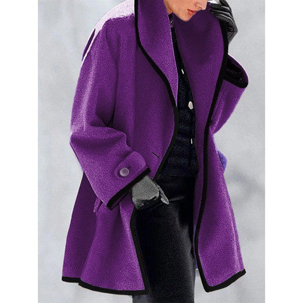 Damen nan oversize Bouclé Wollmix Mantel mit kontrastpaspeln und umgeschlagenem Kragen EB