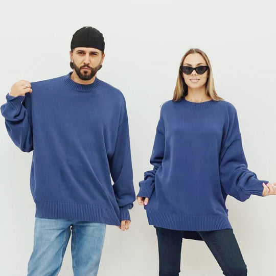 Damen gemütlicher Oversized Pullover mit strukturiertem Rippenmuster und breiten Bündchen EB