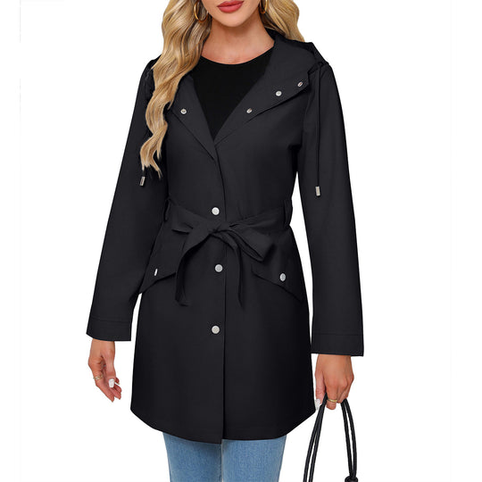 Damen modische Outdoorjacke mit Gürtel und Kapuze EB