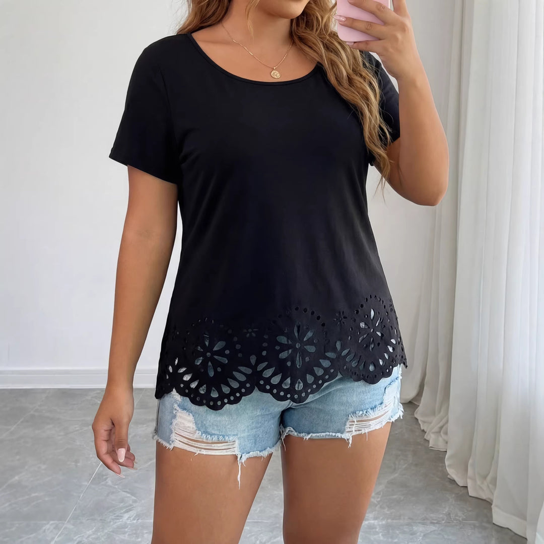 Damen modisches T-Shirt mit floralen Lochdetails EB