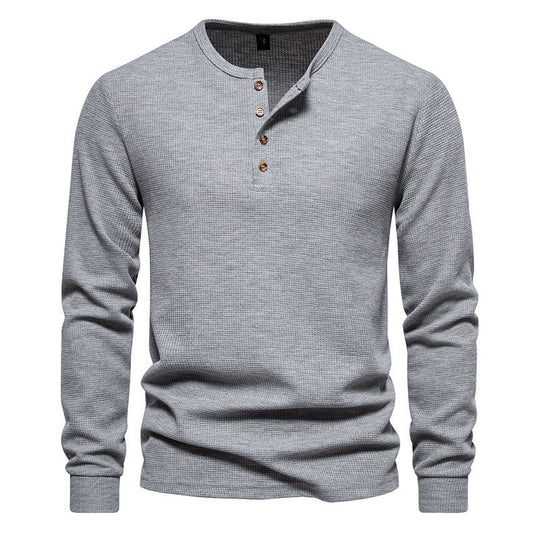 Herren Langarmshirt mit Knopfleiste und strukturiertem Design EB