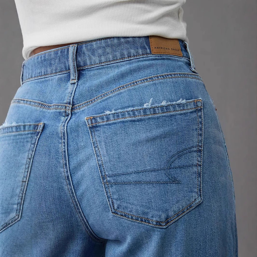 Damen Weit geschnittene Jeanshose mit hohem Bund und lässigem Schnitt EB