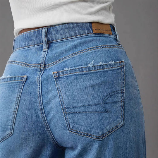 Damen Weit geschnittene Jeanshose mit hohem Bund und lässigem Schnitt EB