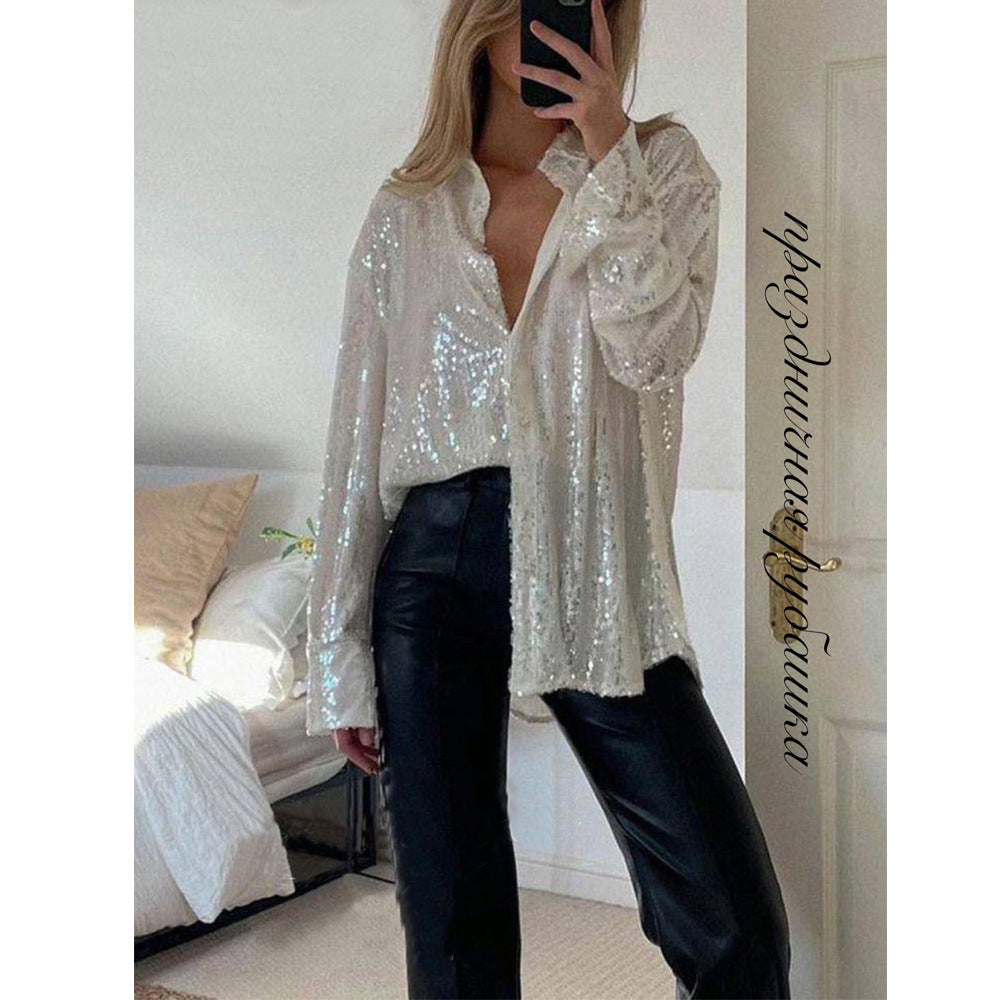Damen Glitzernde Bluse mit schimmernder Textur und lässigem Schnitt EB