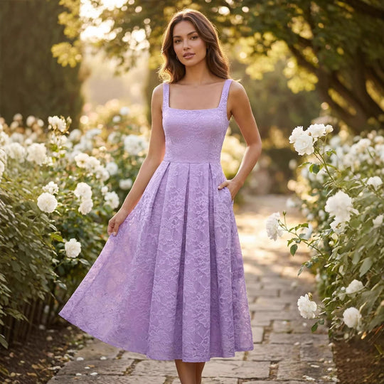 Damen Spitzen-Maxikleid im A-Linien-Stil mit tiefem Ausschnitt und taillierter Silhouette EB