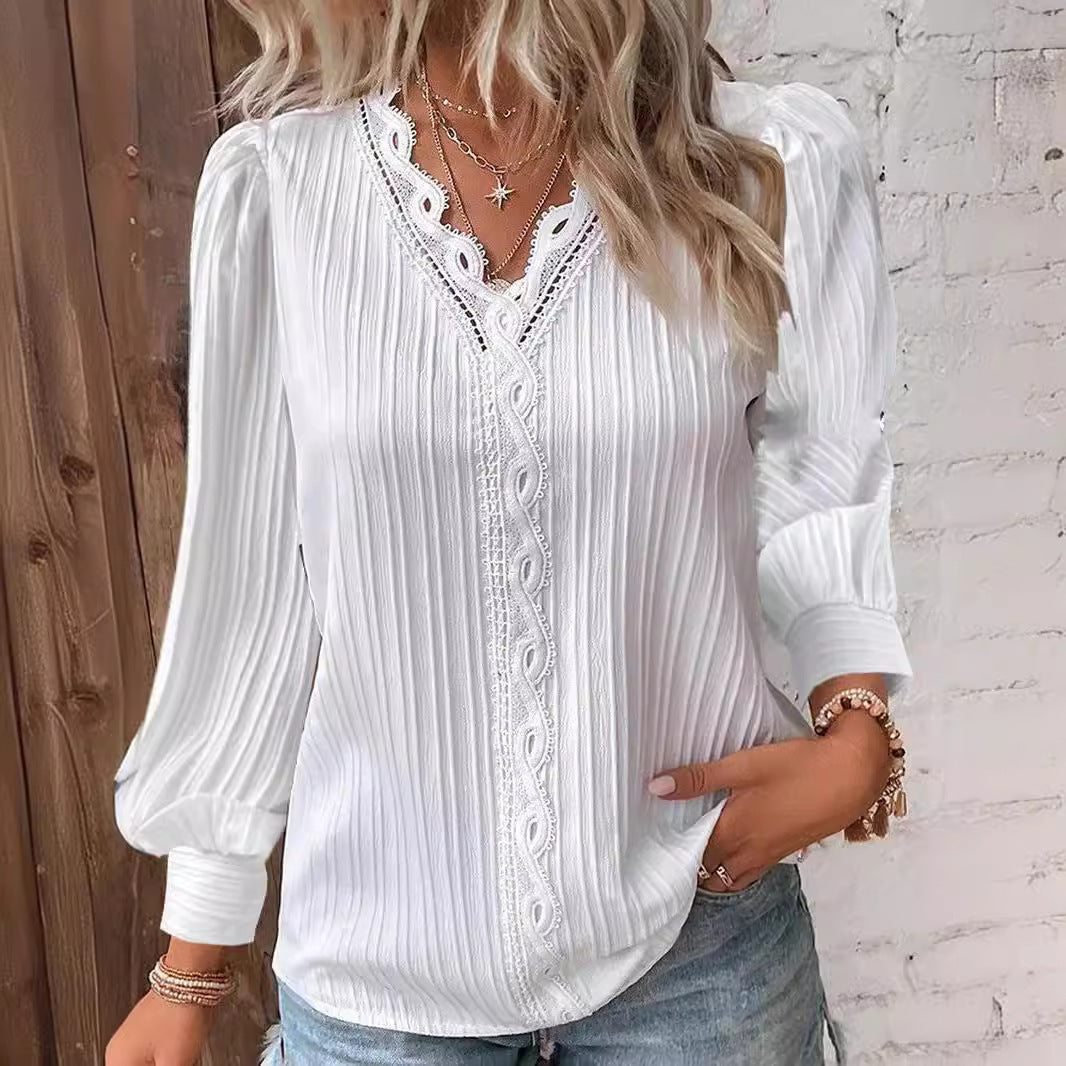 Damen Bluse mit strukturiertem Design und romantischen Spitzenakzenten EB
