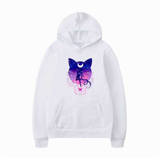 Damen Kapuzenpullover mit künstlerischem Katzenmotiv und bequemer Passform EB