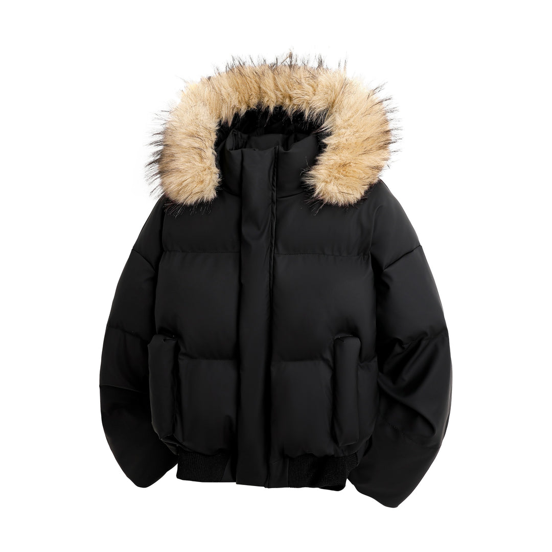 Damen modische Steppjacke mit kuscheligem Kunstfellbesatz und praktischen Taschen EB