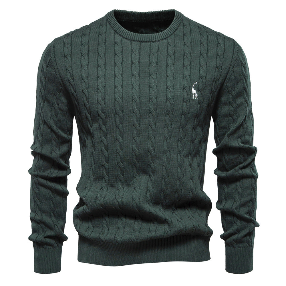 Herren Strickpullover mit Zopfmuster und Rundhalsausschnitt EB