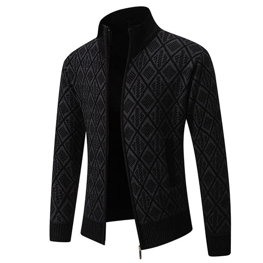 Herren Strickjacke mit strukturiertem Design und hohem Kragen EB
