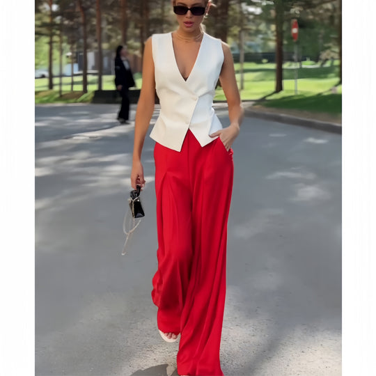 Damen elegantes Blazer-Set mit weiten Hosen EB