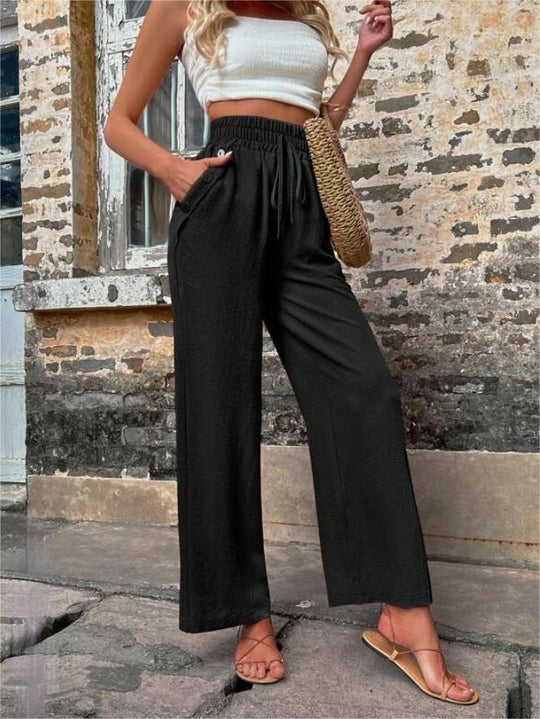 Damen Elegante Freizeit-Hosen mit elastischem Bund und seitlichen Taschen EB