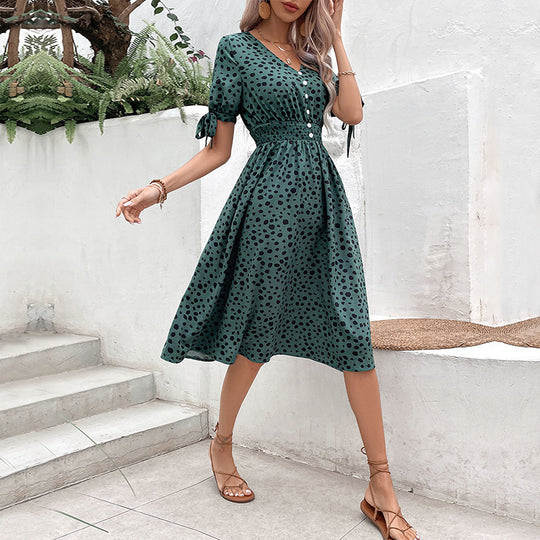 Damen Midi-Kleid mit Schaltknopf-Design und femininen Rüschendetails EB