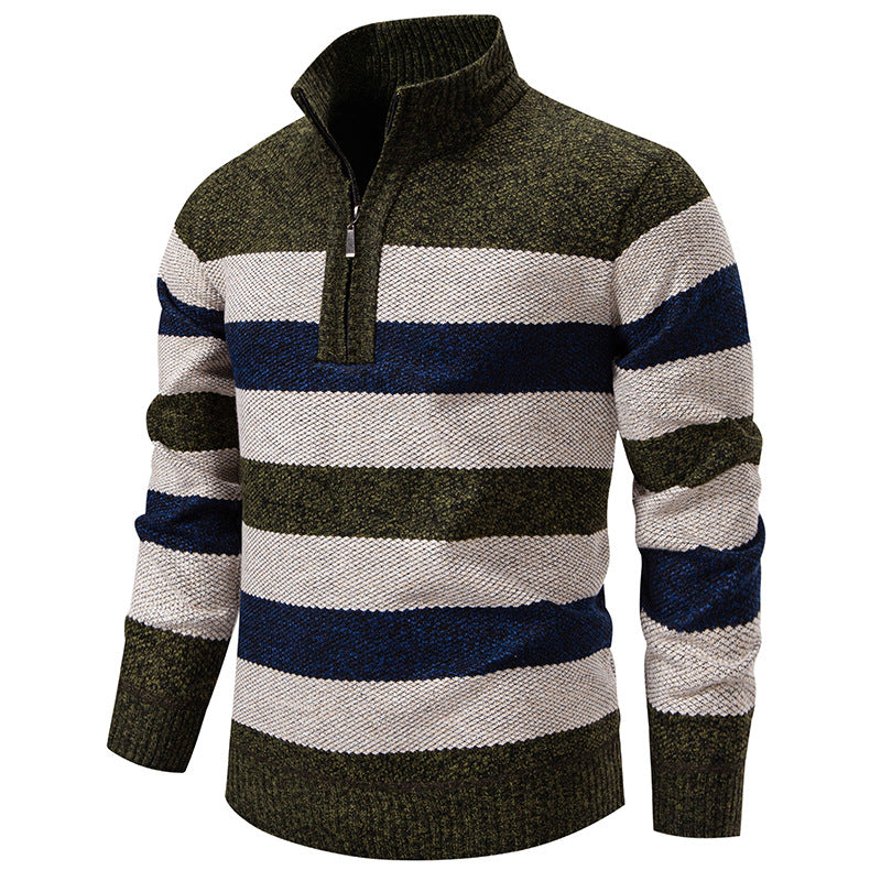 Herren modischer Strickpullover mit halbhohem Kragen und kontrastierenden Streifen EB