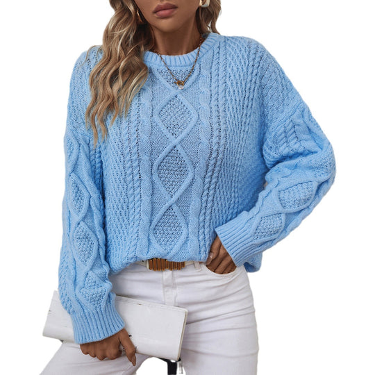 Damen Strickpullover mit strukturiertem Zopfdesign und Rundhalsausschnitt EB
