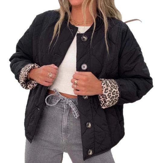 Damen Steppjacke mit leopardemuster Detail EB