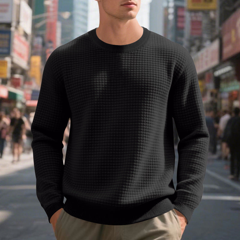 Herren warmer Pullover mit strukturiertem Gewebe und Rundhalsausschnitt EB