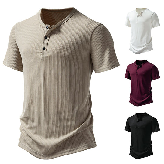 Herren Kurzarm-Henley-Shirt mit strukturiertem Design EB