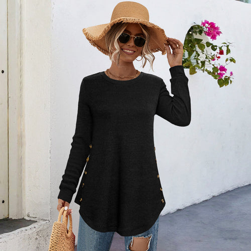 Damen Langarmshirt mit Knopfdetails und asymmetrischem Schnitt EB