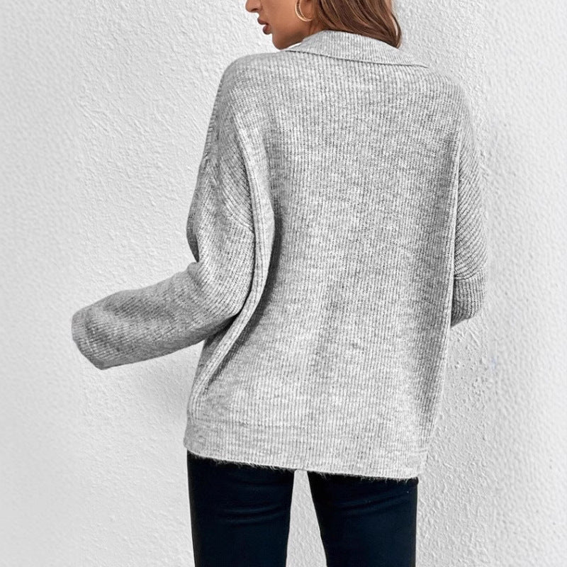 Damen Pullover mit Magnetverschluss und modischem Rippenstrick EB