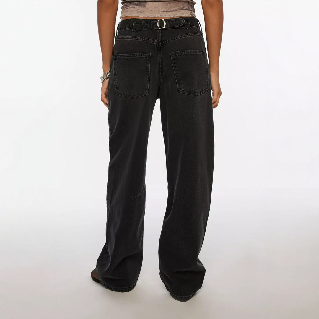 Damen nan hochgeschnittene weite Denimhose mit Kniepasse und extra weitem Bein EB