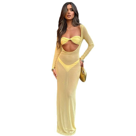 Damen elegantes Bodycon-Kleid mit langem Arm und Cut-Outs EB