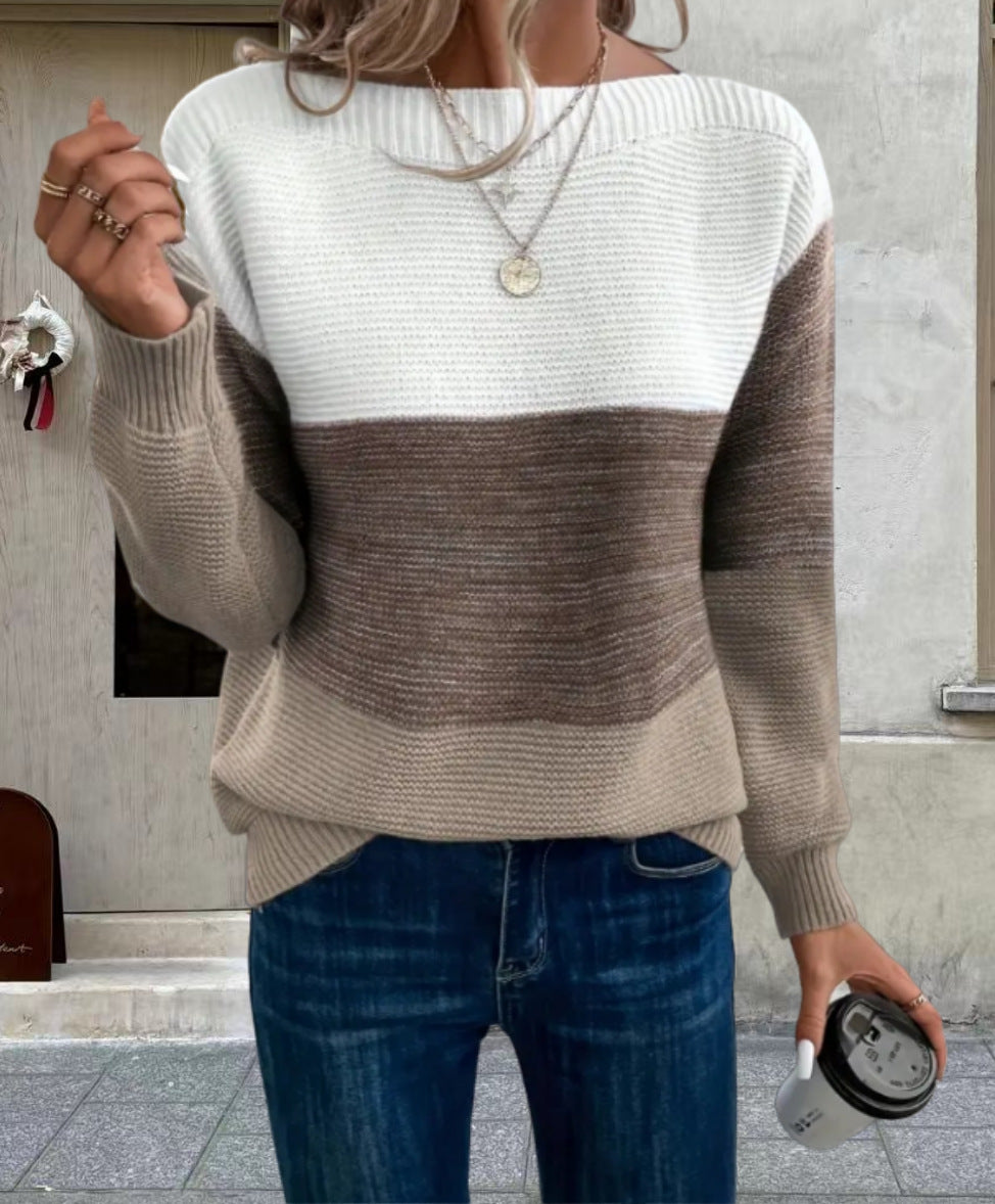 Damen Trendiger Grobstrickpullover mit modernen Farbblockdetails EB